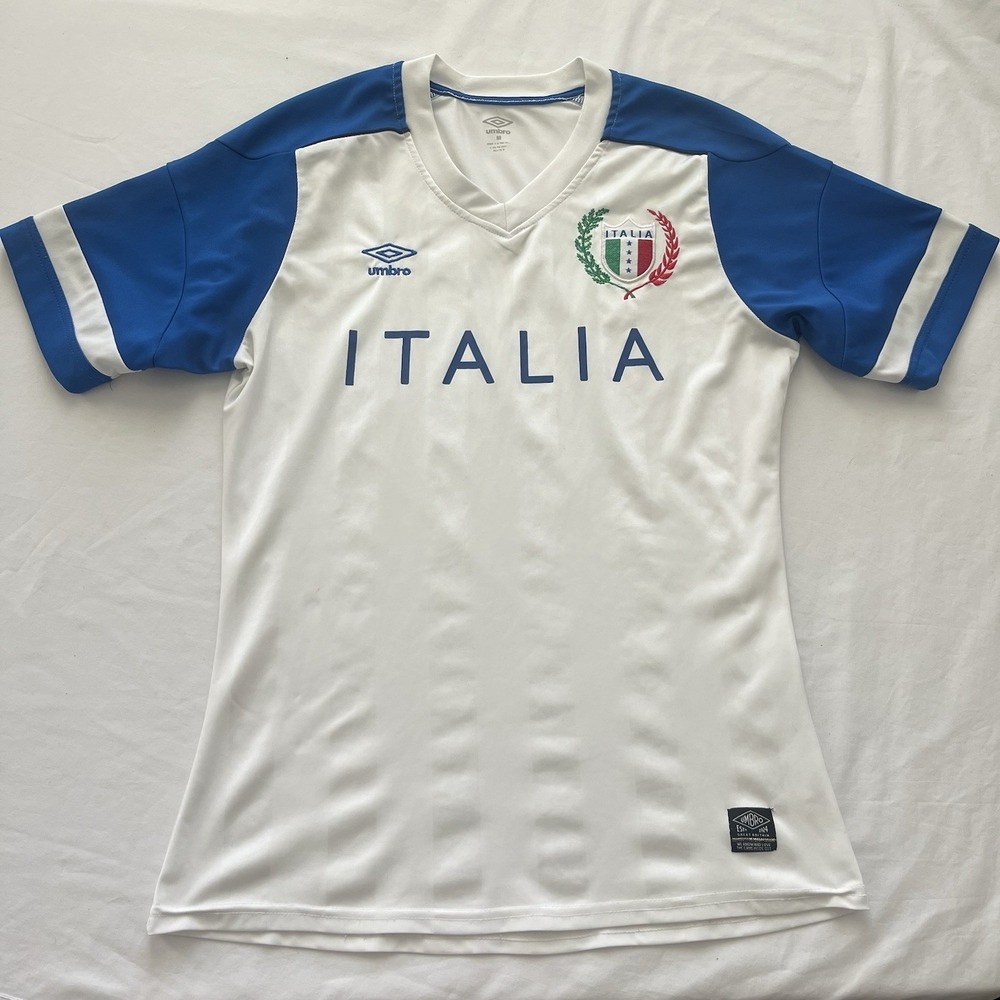 Italia Soccer Football Men's Jersey White Umbro Short Sleeve Size Medium
